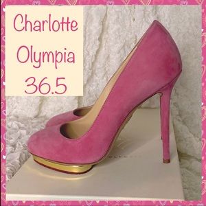 Charlotte Olympia Dotty 125 Pink Suede 36.5 EUC